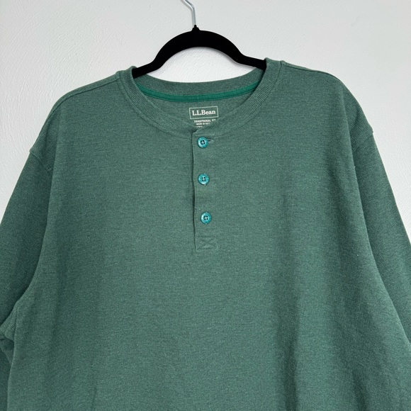 LL Bean Henley Shirt Men XXL Tall Green Unshrinkable Mini-Waffle Traditional Fit - Picture 2 of 10